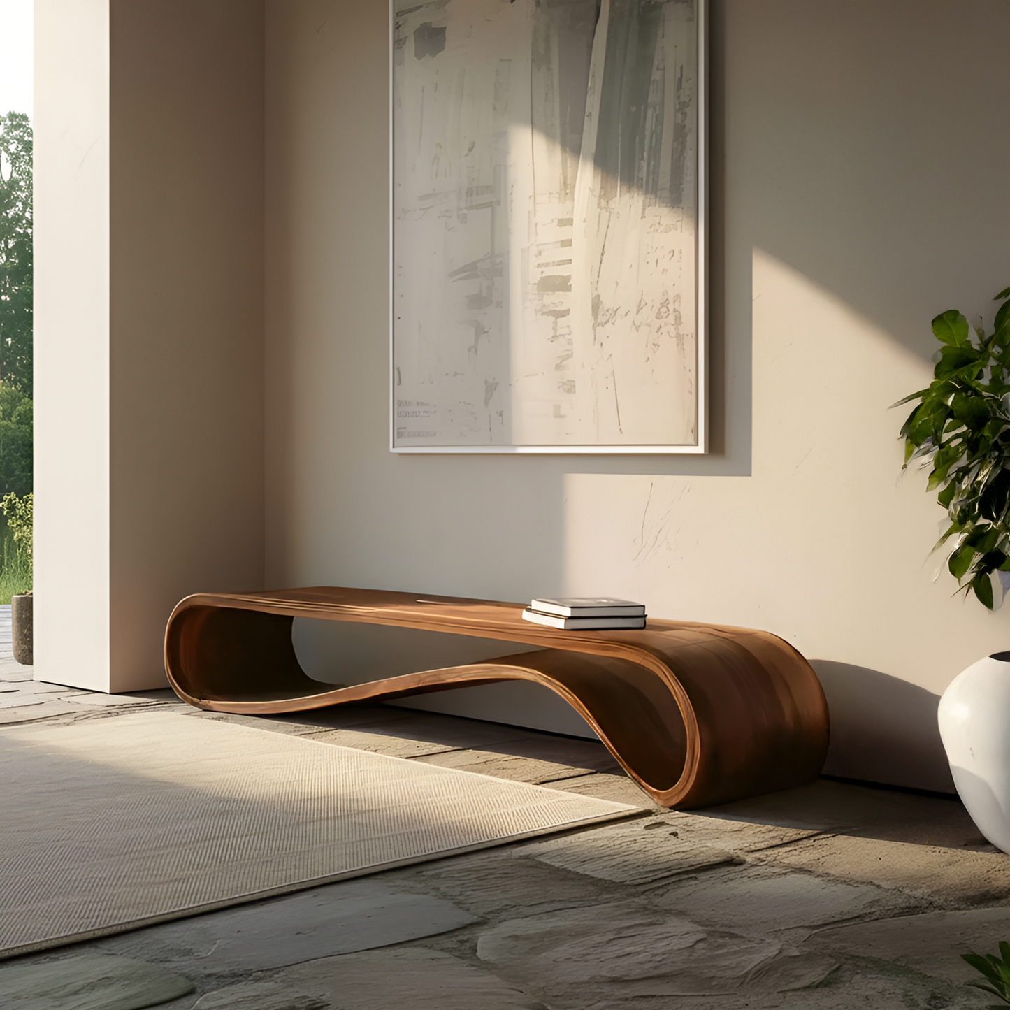 Modern Organic Curved Bench For Hallway Furniture Accent