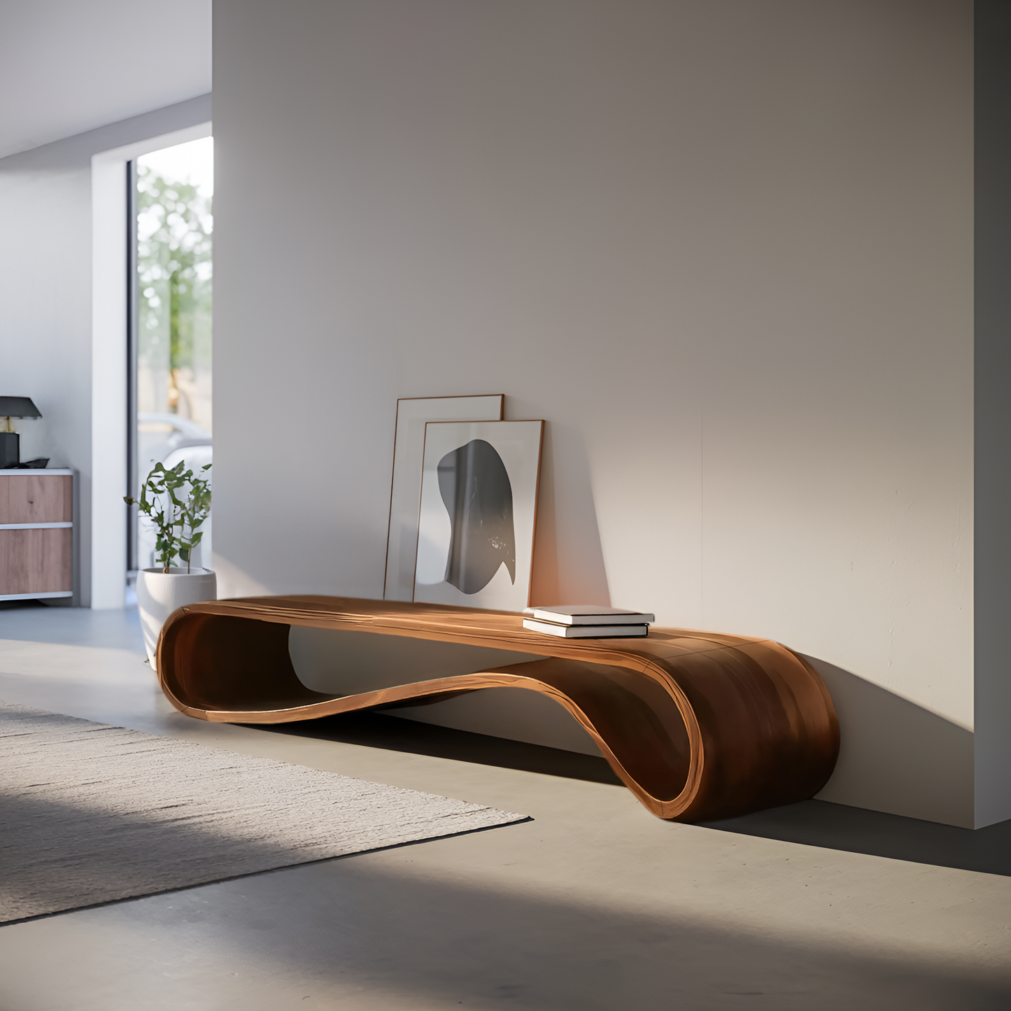 Modern Organic Curved Bench For Hallway Furniture Accent