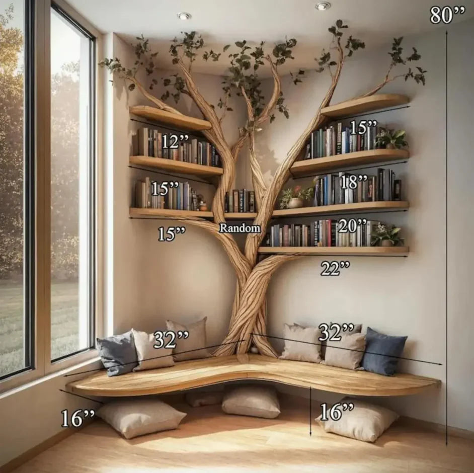 Rustic Tree Branch Floating Corner Shelf – Handmade Pine L-Shaped Wall Shelf, Natural Wood Corner Bench, Rustic Home Decor