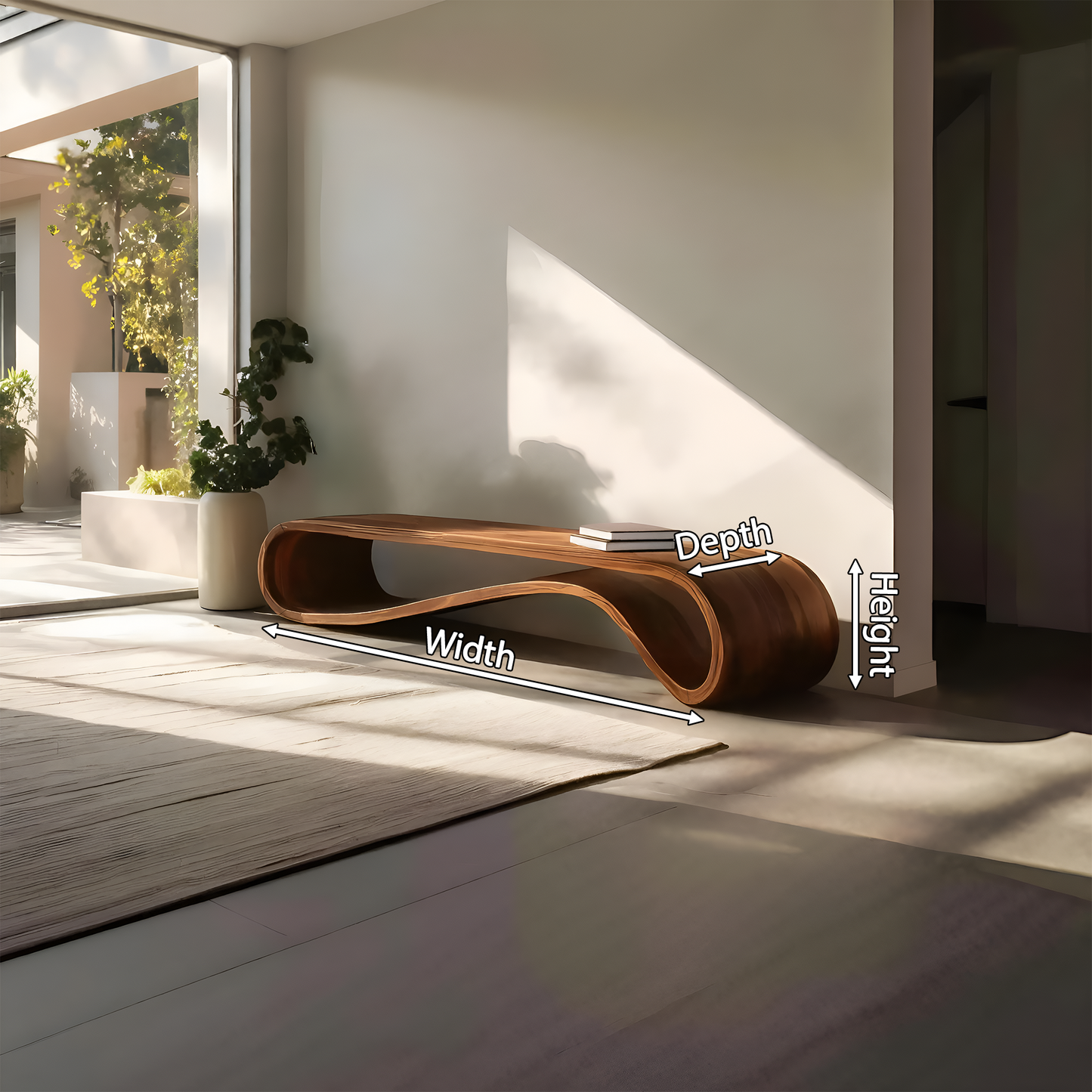 Modern Organic Curved Bench For Hallway Furniture Accent