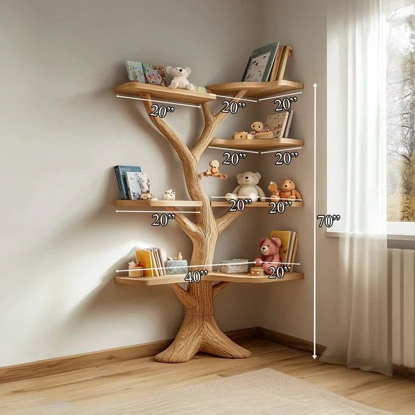 Rustic Organic Tree Bookshelf Solid Wood Kids Room Display SINLKITB528