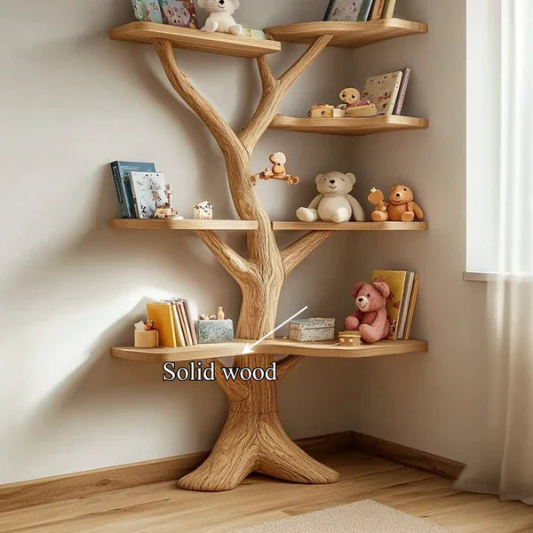 Rustic Organic Tree Bookshelf Solid Wood Kids Room Display SINLKITB528