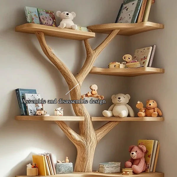 Rustic Organic Tree Bookshelf Solid Wood Kids Room Display SINLKITB528