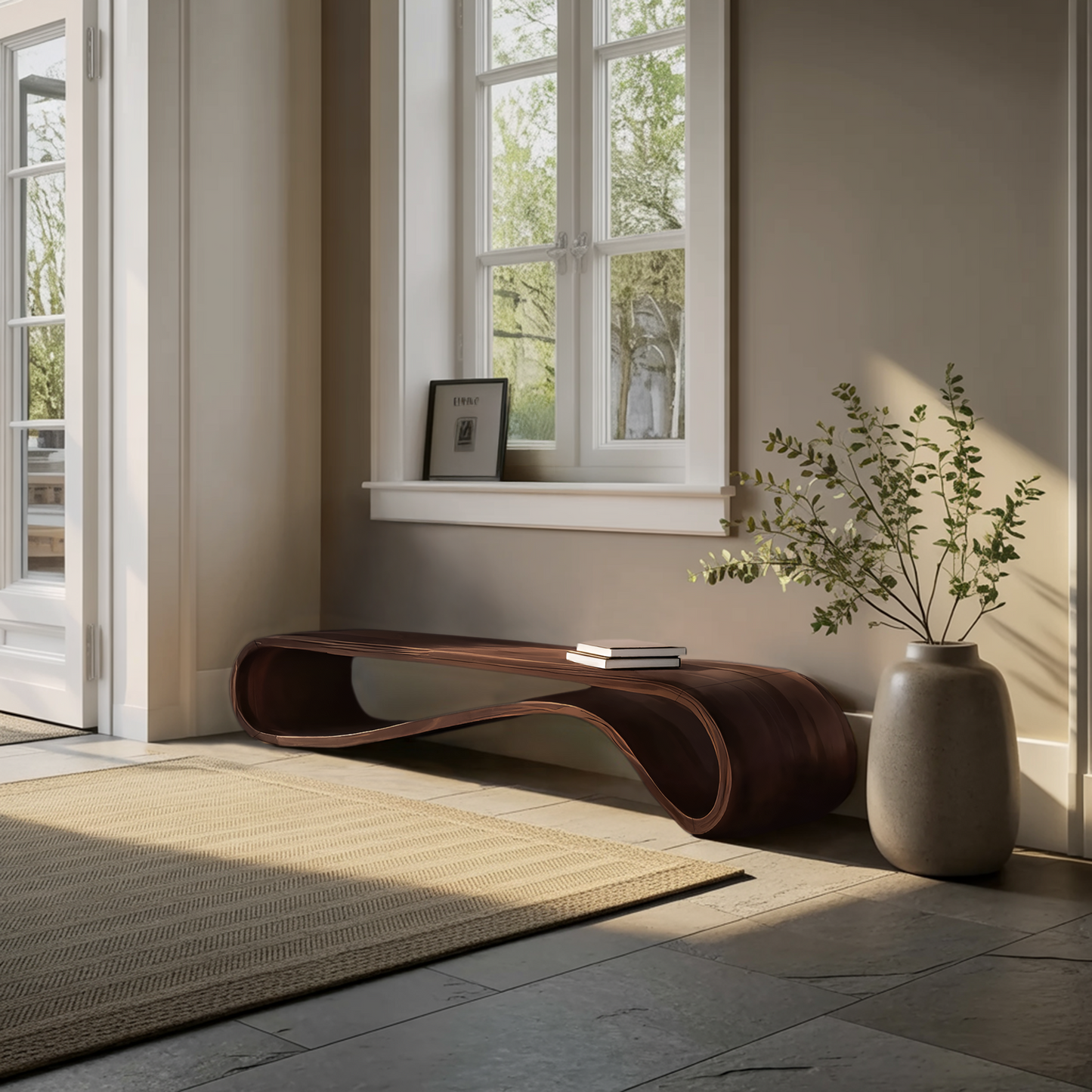 Modern Organic Curved Bench For Hallway Furniture Accent