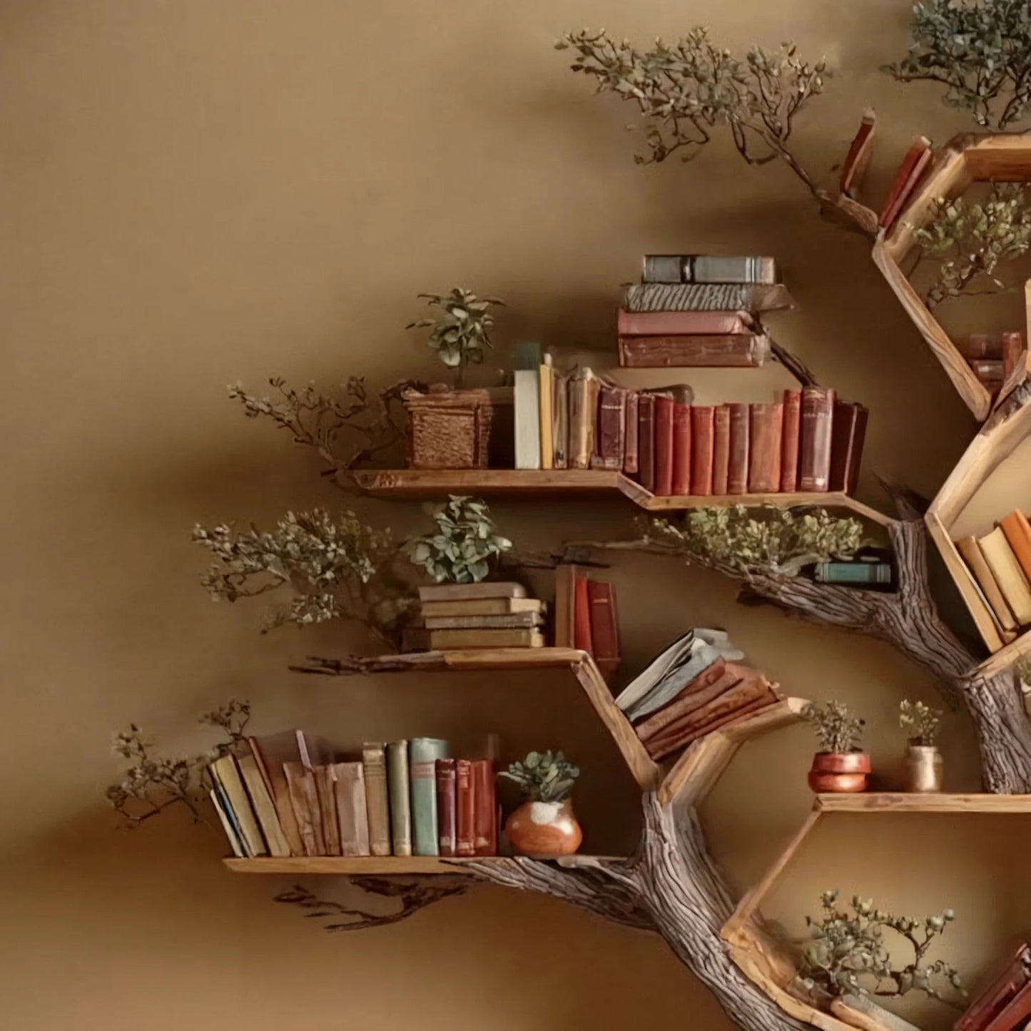 Solid Driftwood Wall Bookshelf Tree Branch Bookshelf Rustic Wooden Decor