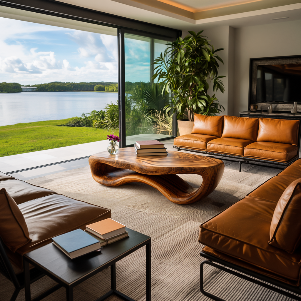 Artistic Wooden Coffee Table Curved For Modern Interior