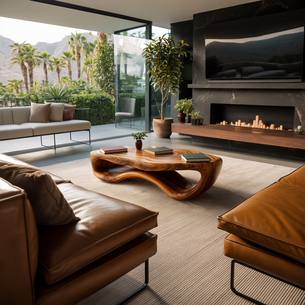 Artistic Wooden Coffee Table Curved For Modern Interior