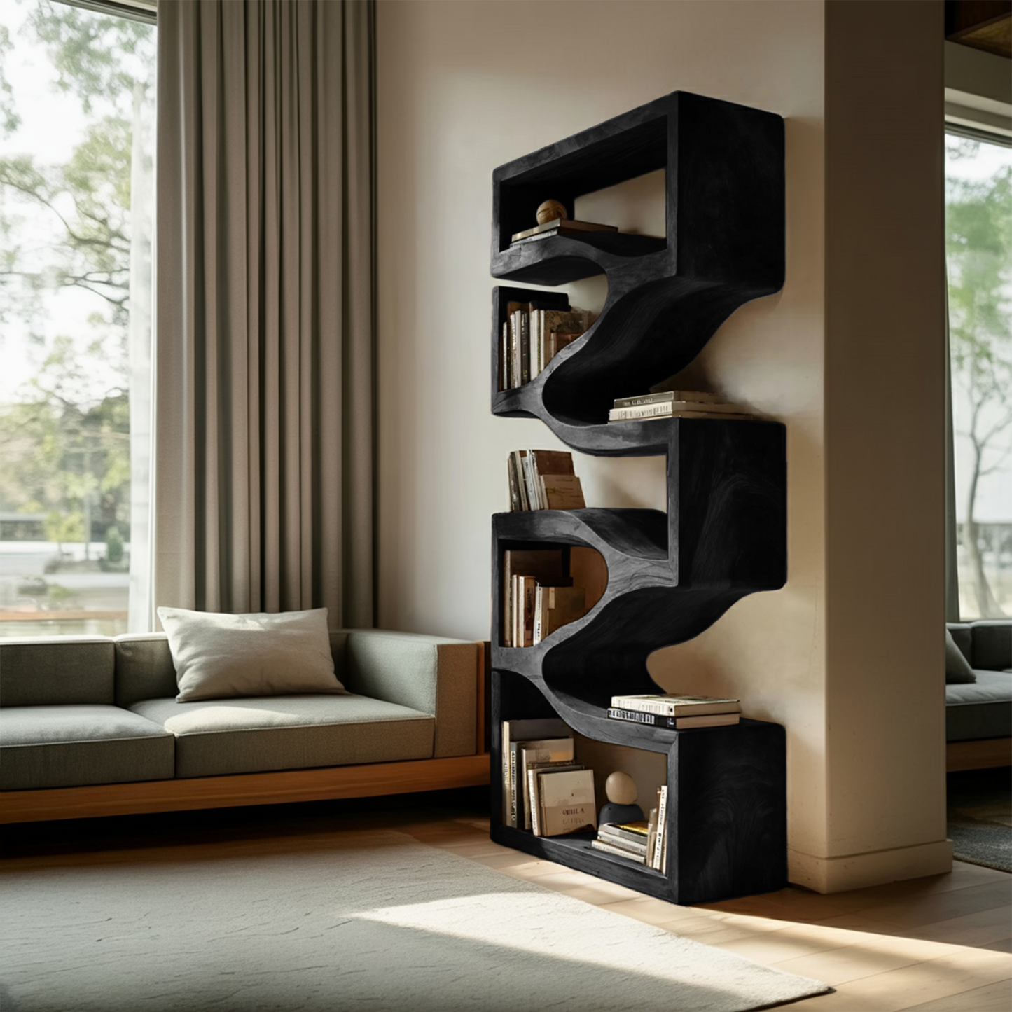 Sculptural Wooden Wall Bookcase For Modern BedRoom