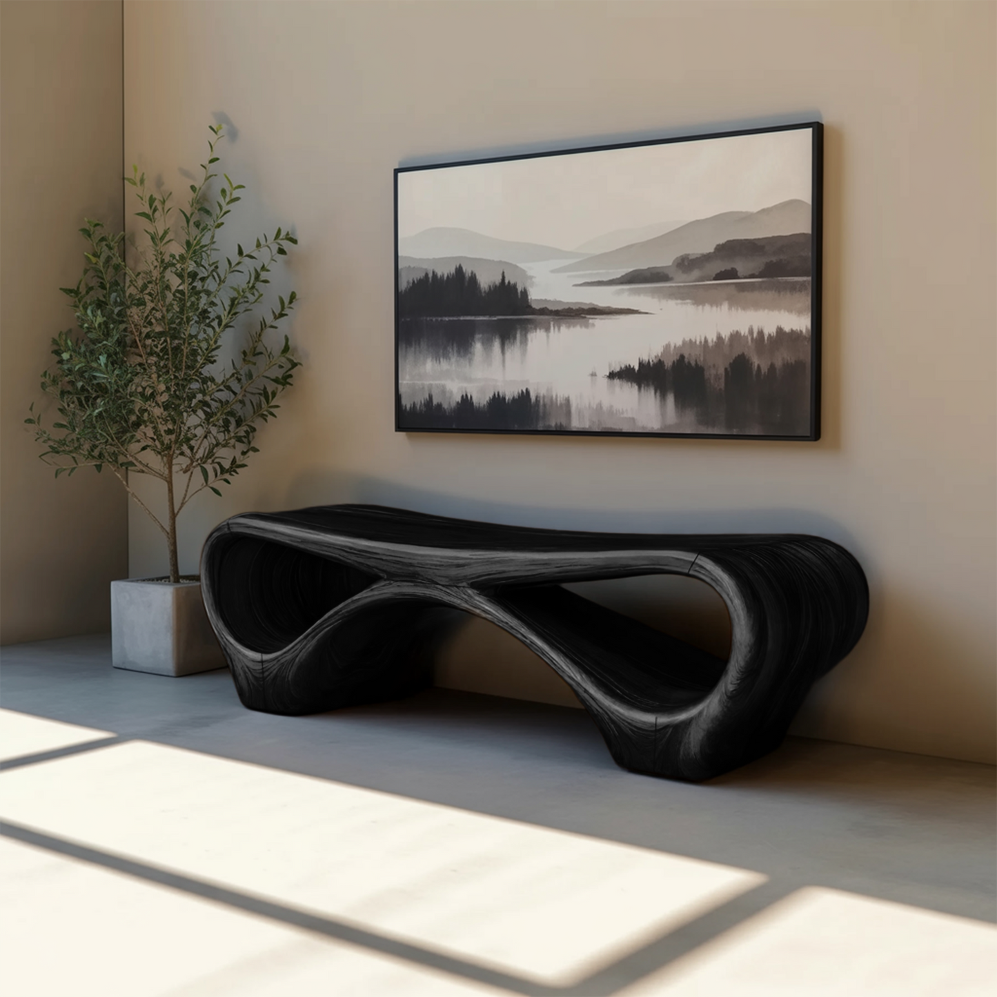 Modern Sculptural Outdoor Bench With Curved Design For Garden