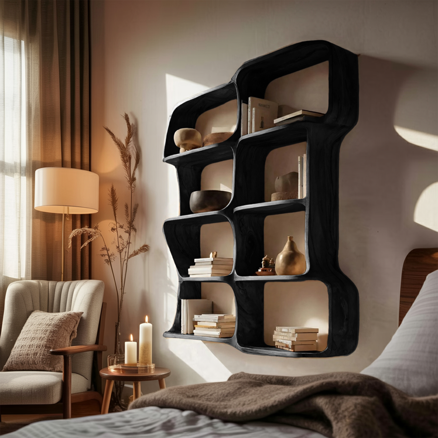Modern Sculptural Floating Bookshelf For Bedroom Or Living Room