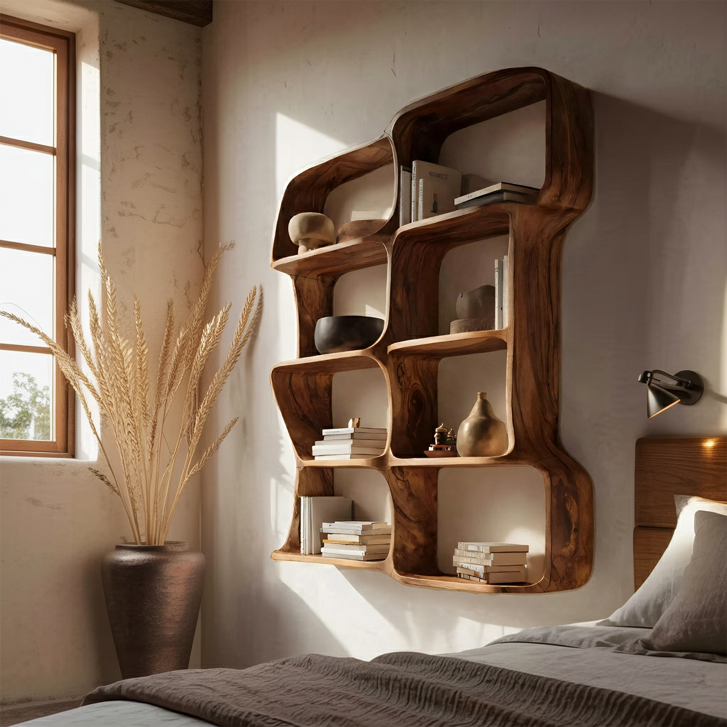 Modern Sculptural Floating Bookshelf For Bedroom Or Living Room