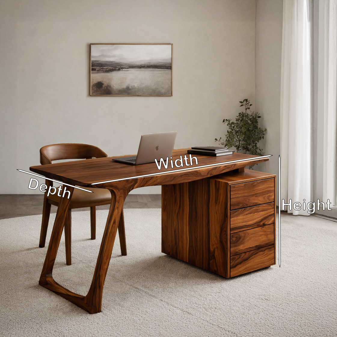 Modern Organic Wood Writing Desk With Storage For Home Office