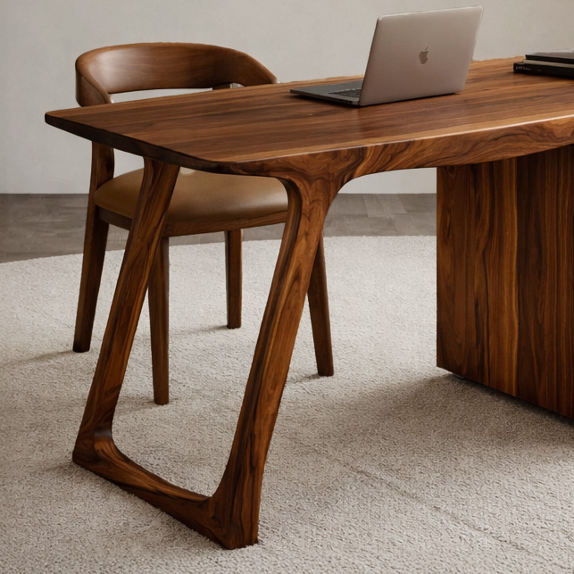 Modern Organic Wood Writing Desk With Storage For Home Office