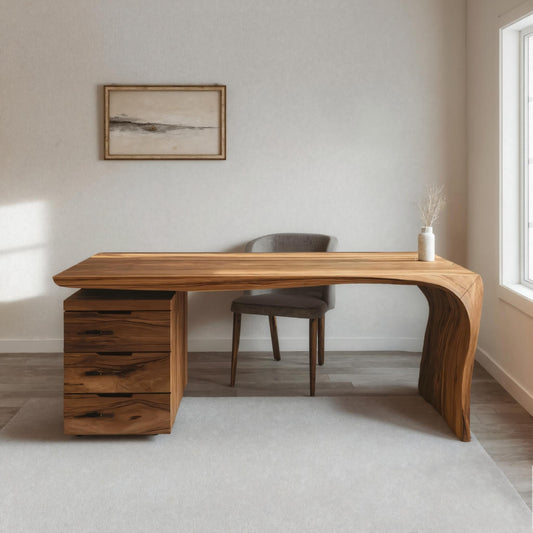 Modern Carved Desk Curved Leg With Drawer Cabinet For Workspace