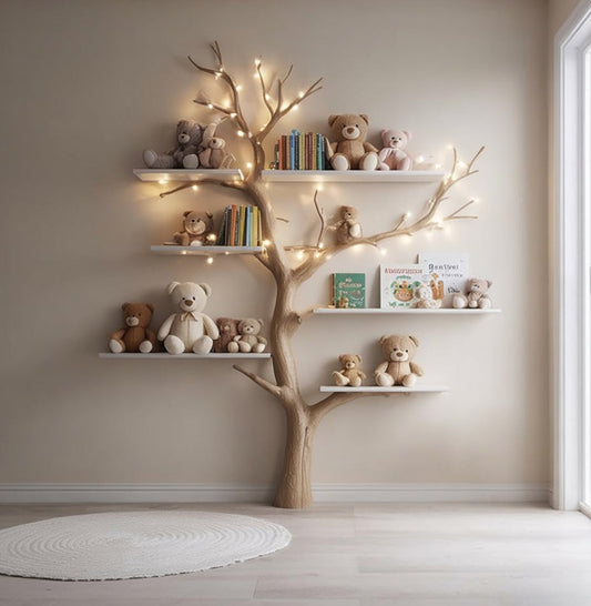 Tree Kids Bookshelf – Handmade Natural Wood Shelf for Baby Room Decor