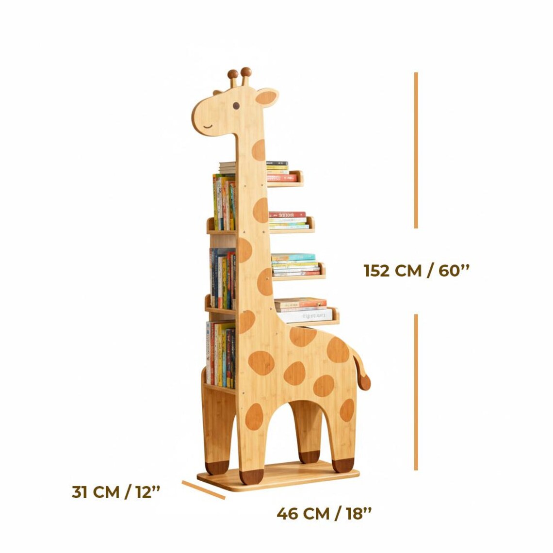 Giraffe Kids Bookshelf l Delicate Handmade Children’s Bookcase for Nursery & Playroom