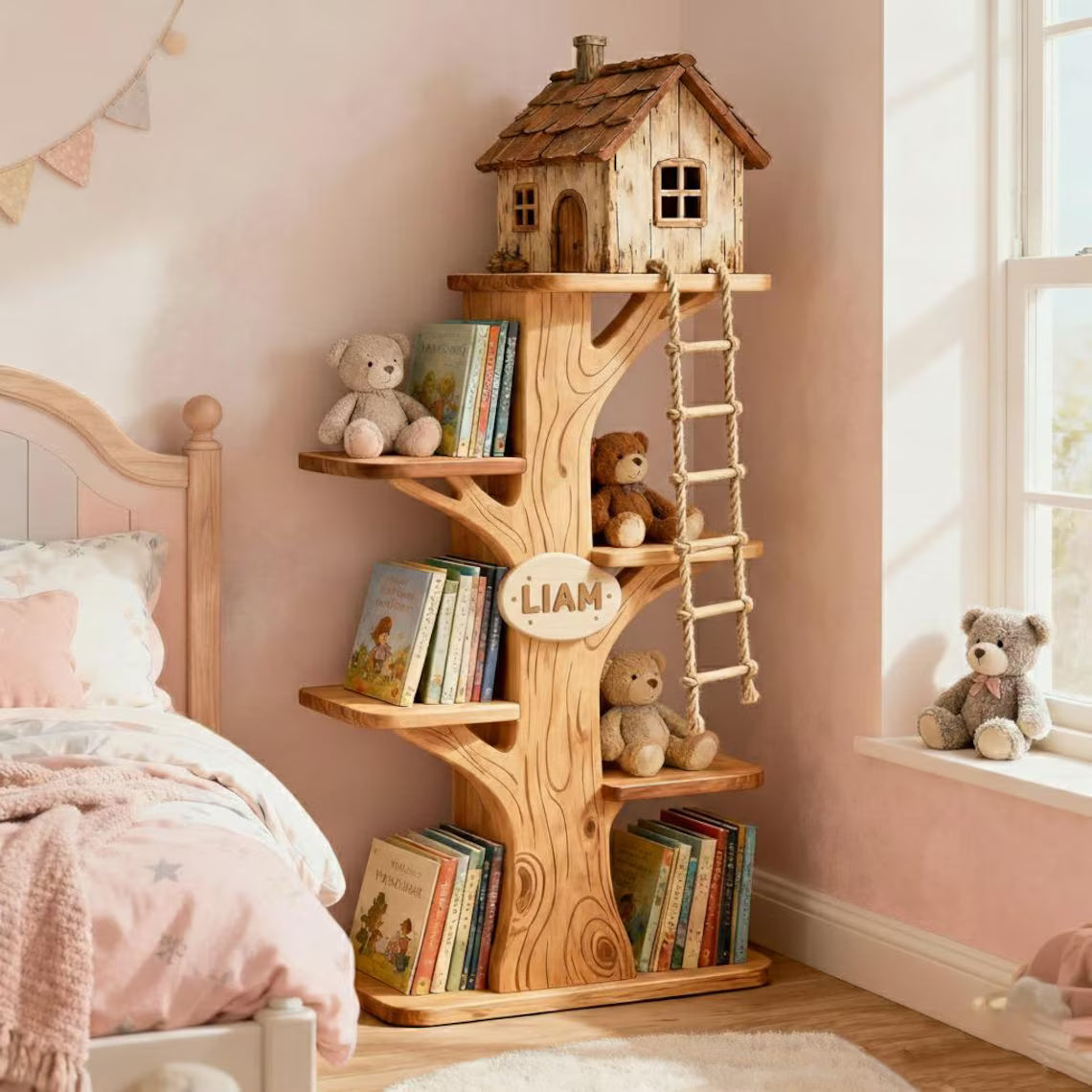 Tree Bookshelf for Kids | Montessori Bookcase with Name Option
