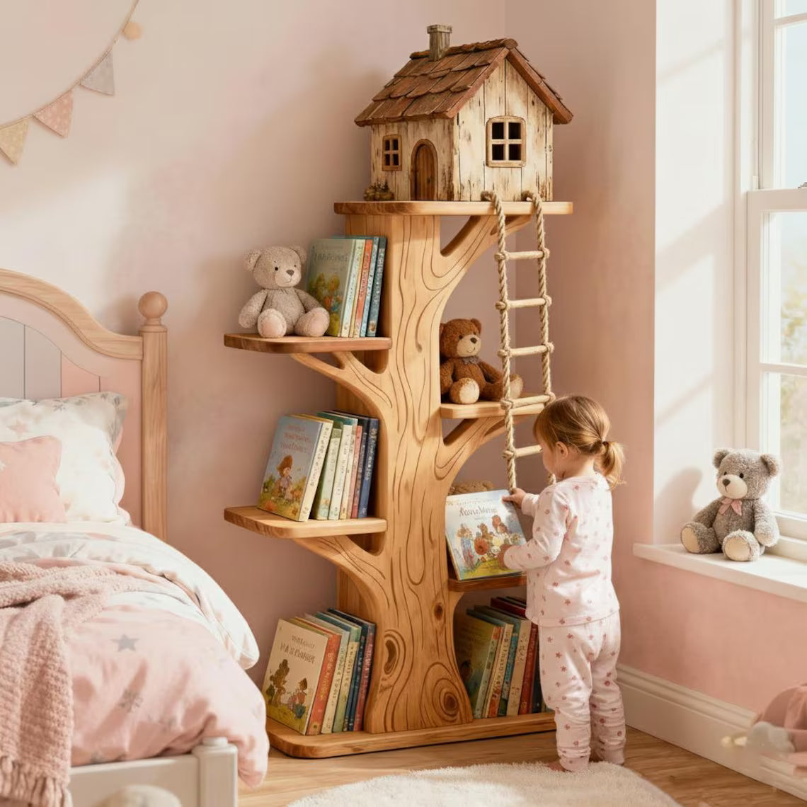 Tree Bookshelf for Kids | Montessori Bookcase with Name Option