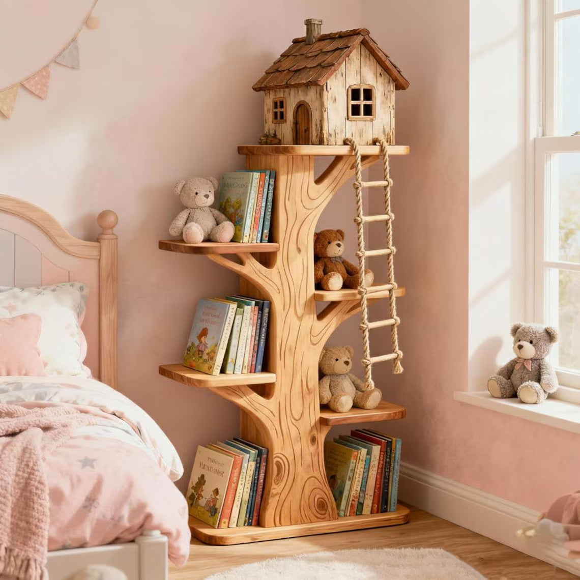 Tree Bookshelf for Kids | Montessori Bookcase with Name Option