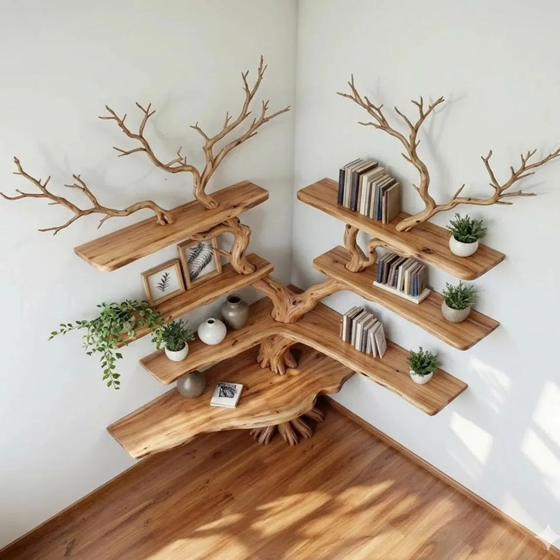 Corner tree branch bookshelf decor floor bookcase art wall mount home decortive