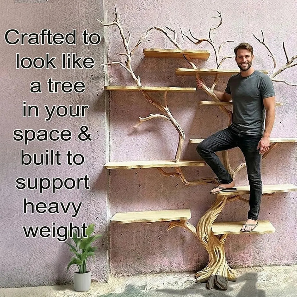 Corner tree branch bookshelf decor floor bookcase art wall mount home decortive