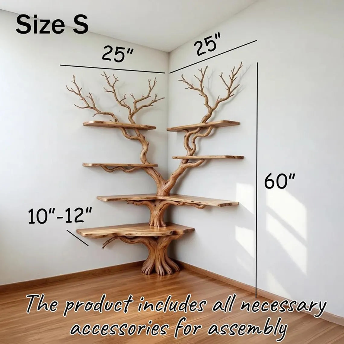 Corner tree branch bookshelf decor floor bookcase art wall mount home decortive