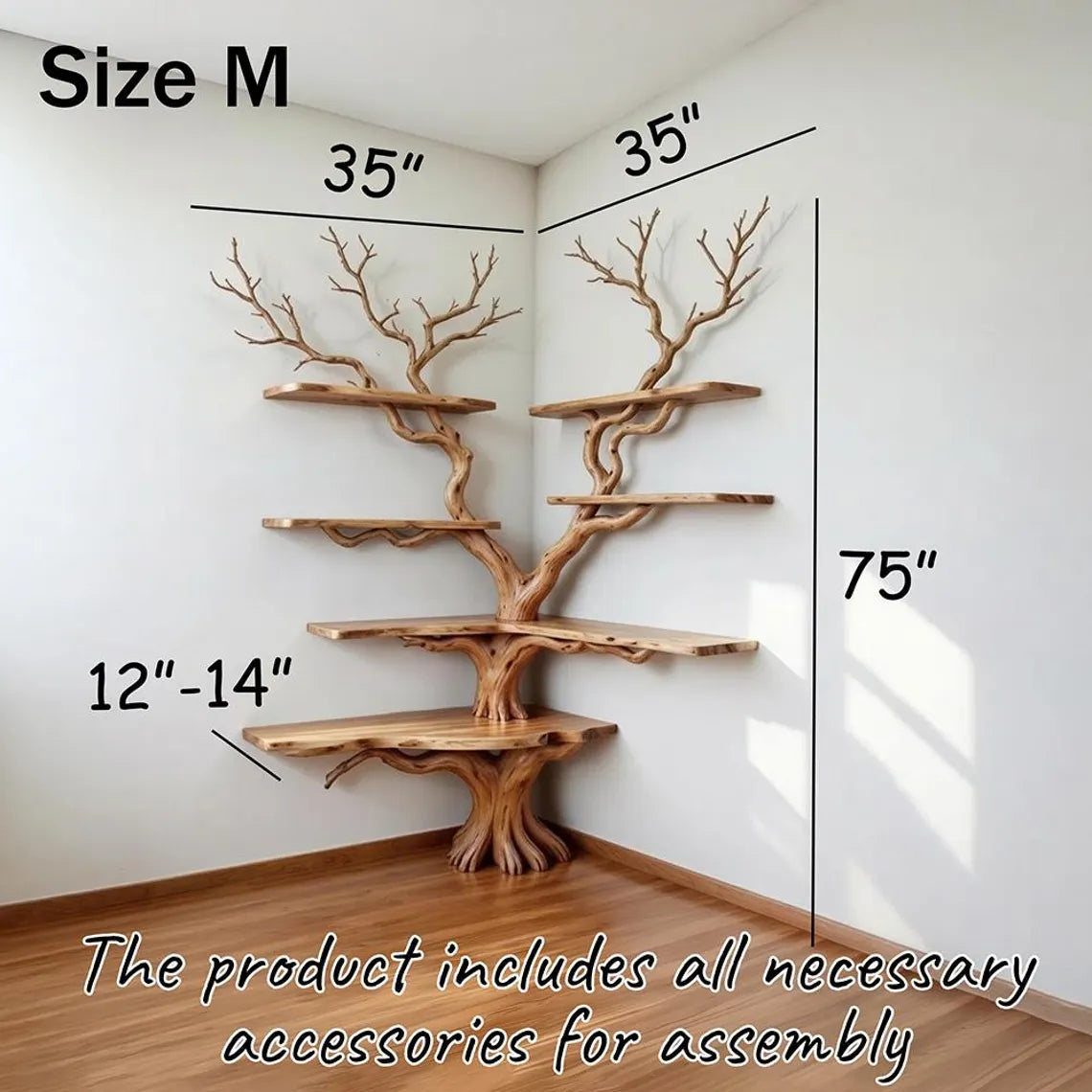 Corner tree branch bookshelf decor floor bookcase art wall mount home decortive
