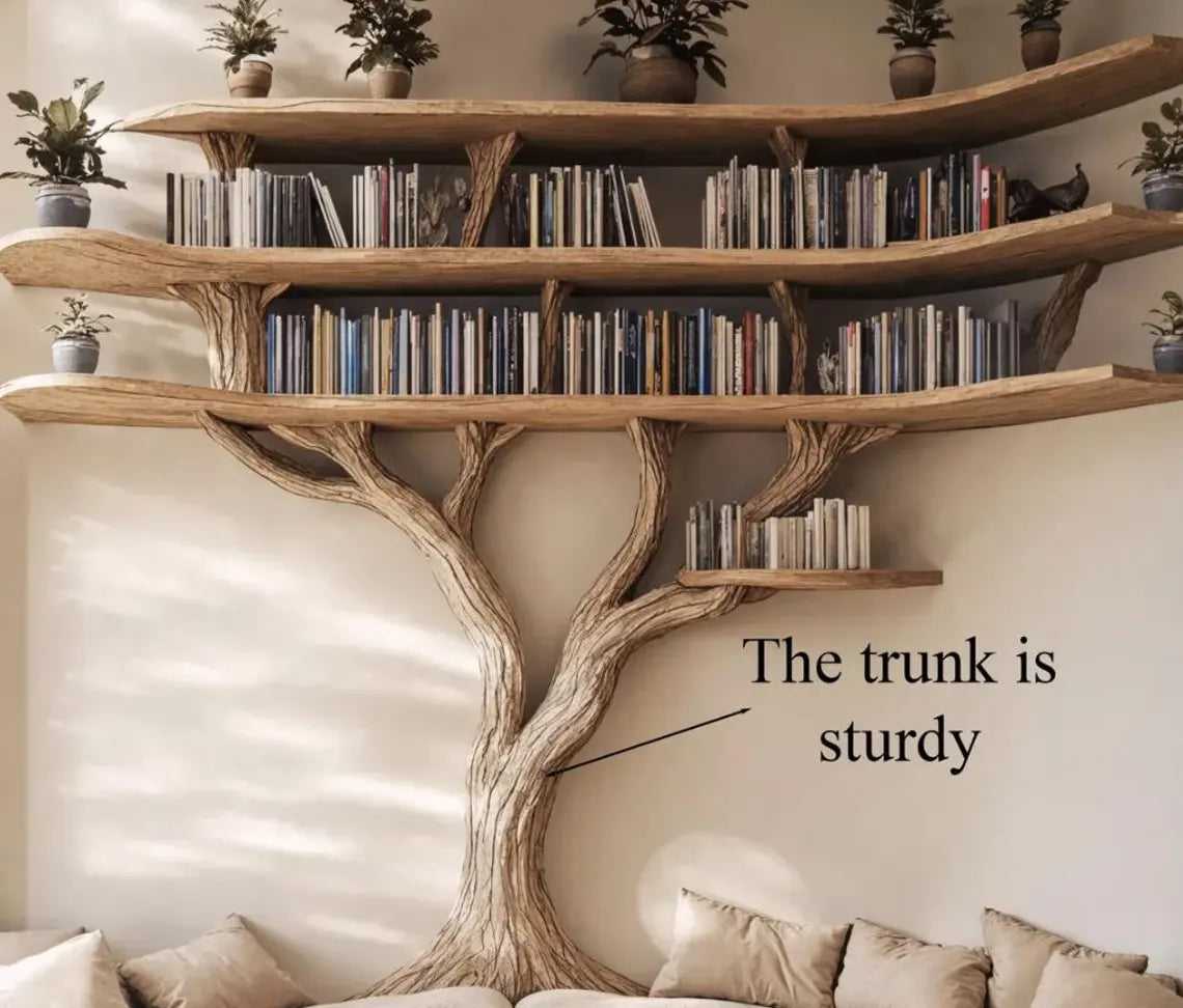 Driftwood Branch Bookshelf U Shaped Bench Wall Mounted Corner Bookcase Wood Reading Nook Mothers Day Gift Mom Furniture Mid Century