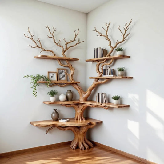 Corner tree branch bookshelf decor floor bookcase art wall mount home decortive