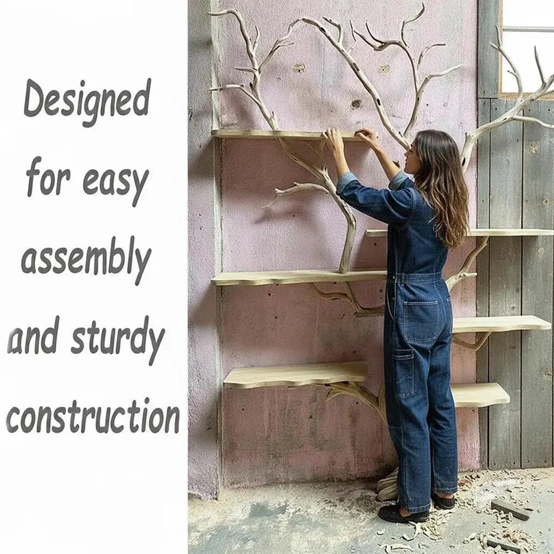 Corner tree branch bookshelf decor floor bookcase art wall mount home decortive