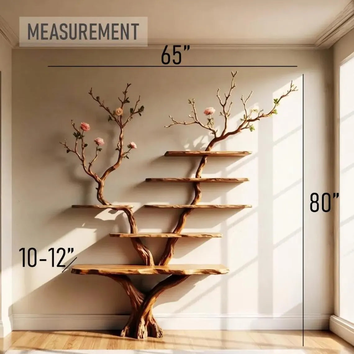Natural Wood Tree Branch Floating Bookshelf Wall Mount Driftwood Sculpture Art Mothers Day Gift Rustic Boho Decor