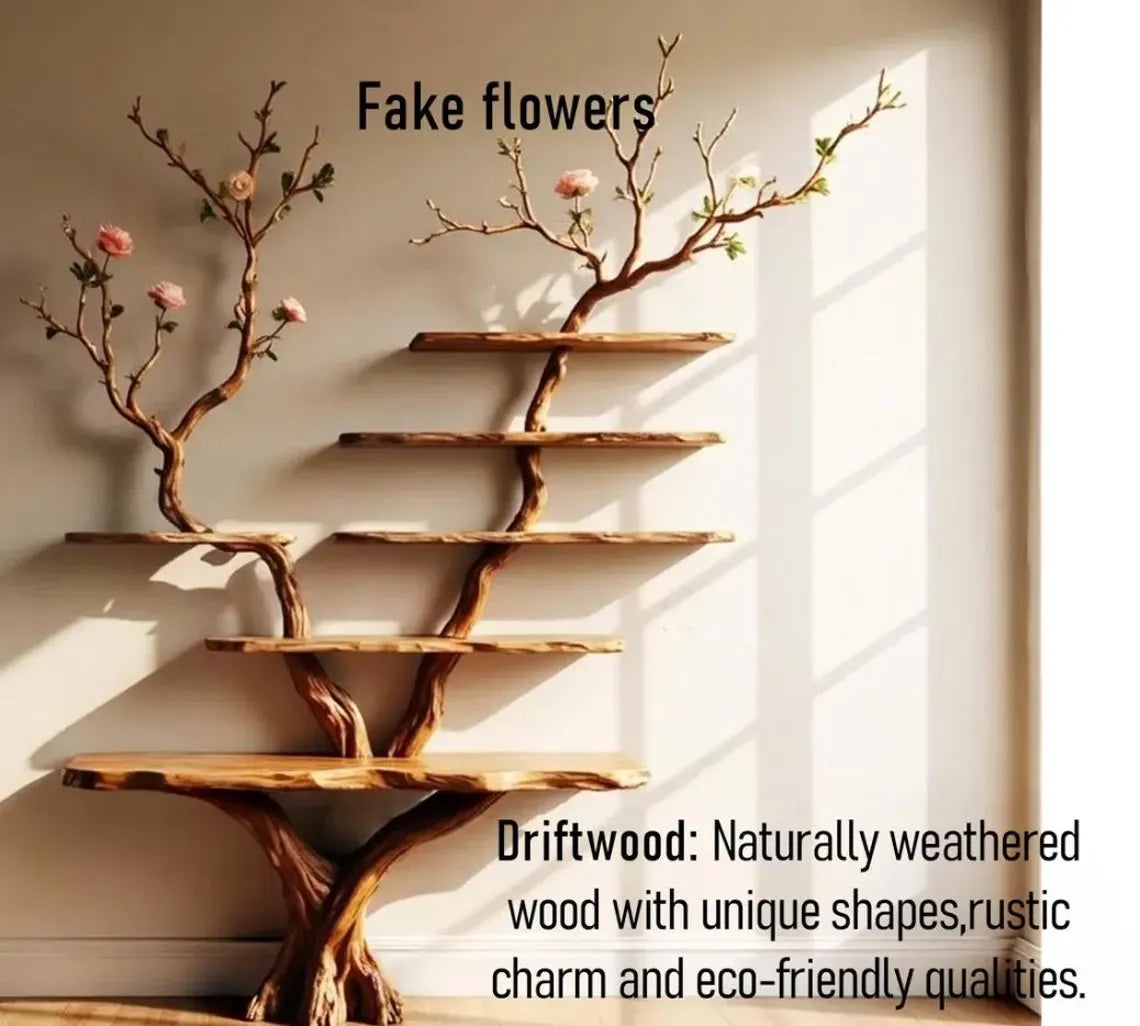 Natural Wood Tree Branch Floating Bookshelf Wall Mount Driftwood Sculpture Art Mothers Day Gift Rustic Boho Decor