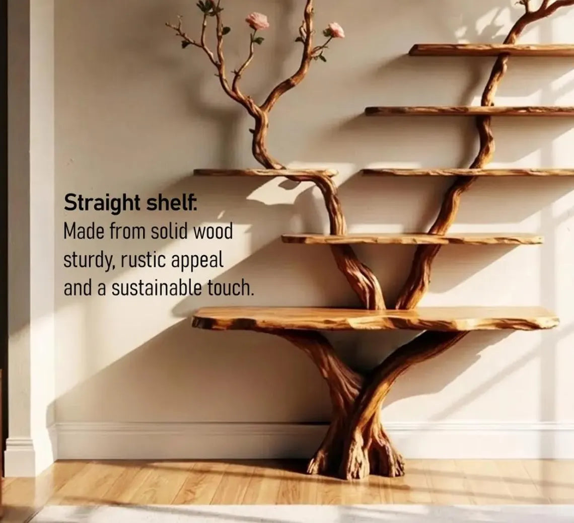 Natural Wood Tree Branch Floating Bookshelf Wall Mount Driftwood Sculpture Art Mothers Day Gift Rustic Boho Decor