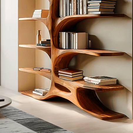 Contemporary Sculptural Curved Bookshelf For Living Room Interior