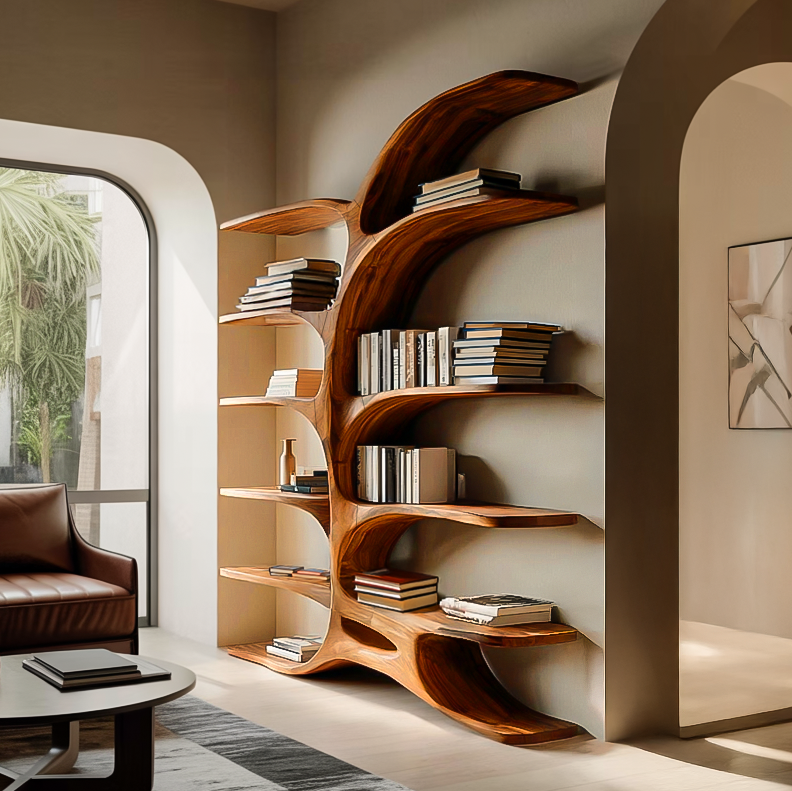 Contemporary Sculptural Curved Bookshelf For Living Room Interior