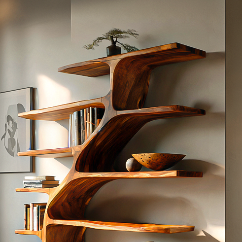 Organic Modern Bookshelf With Flowing Curves For Home Decor