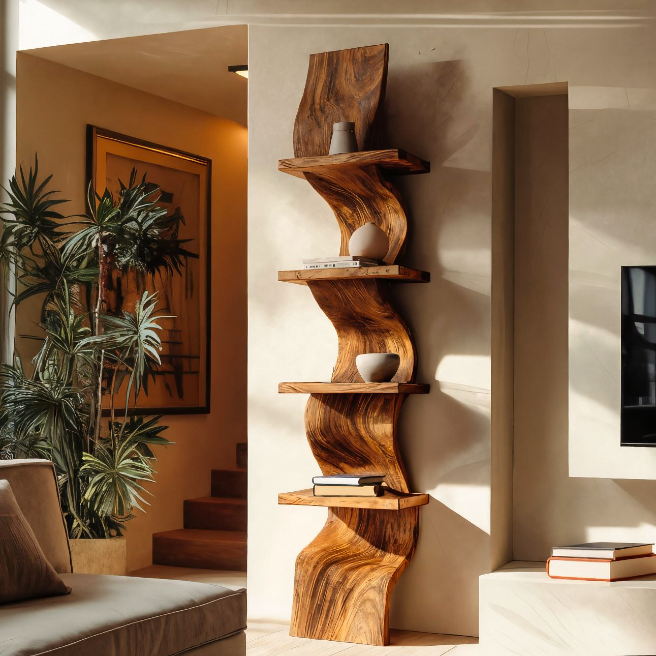 Modern Curved Floating Shelf For Statement Living Room