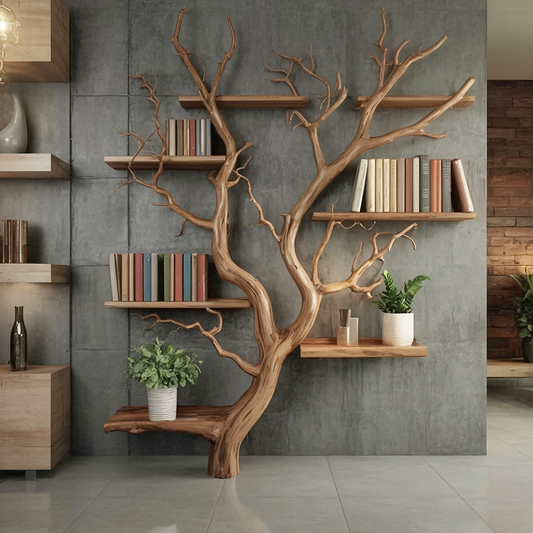 RootCraft Tree Bookshelf | Handmade Driftwood Wall Mounted Bookcase