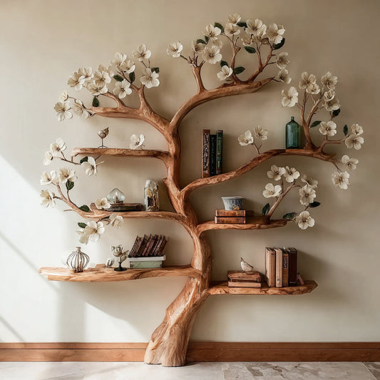 Rustic Wooden Tree Bookshelf – Handmade Bookcase for Home Decor & Book Lovers