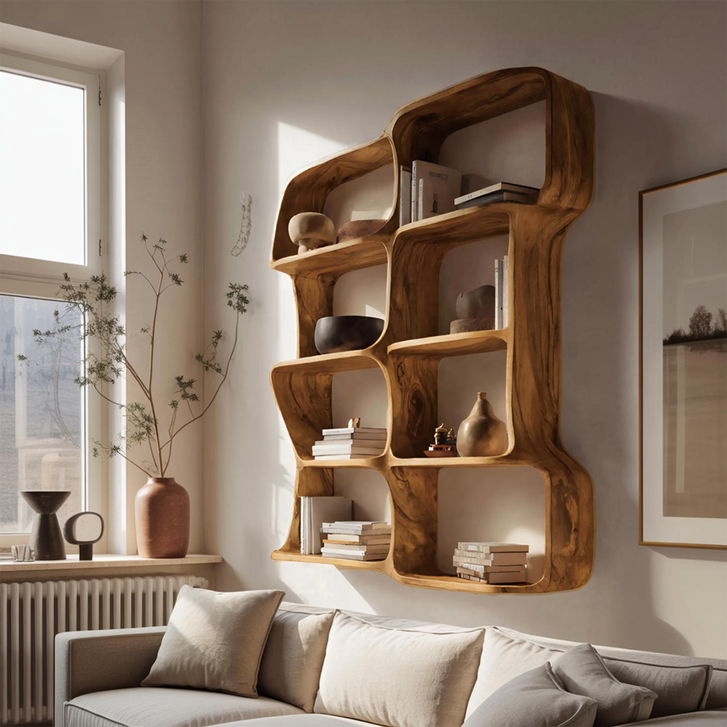 Modern Sculptural Floating Bookshelf For Bedroom Or Living Room