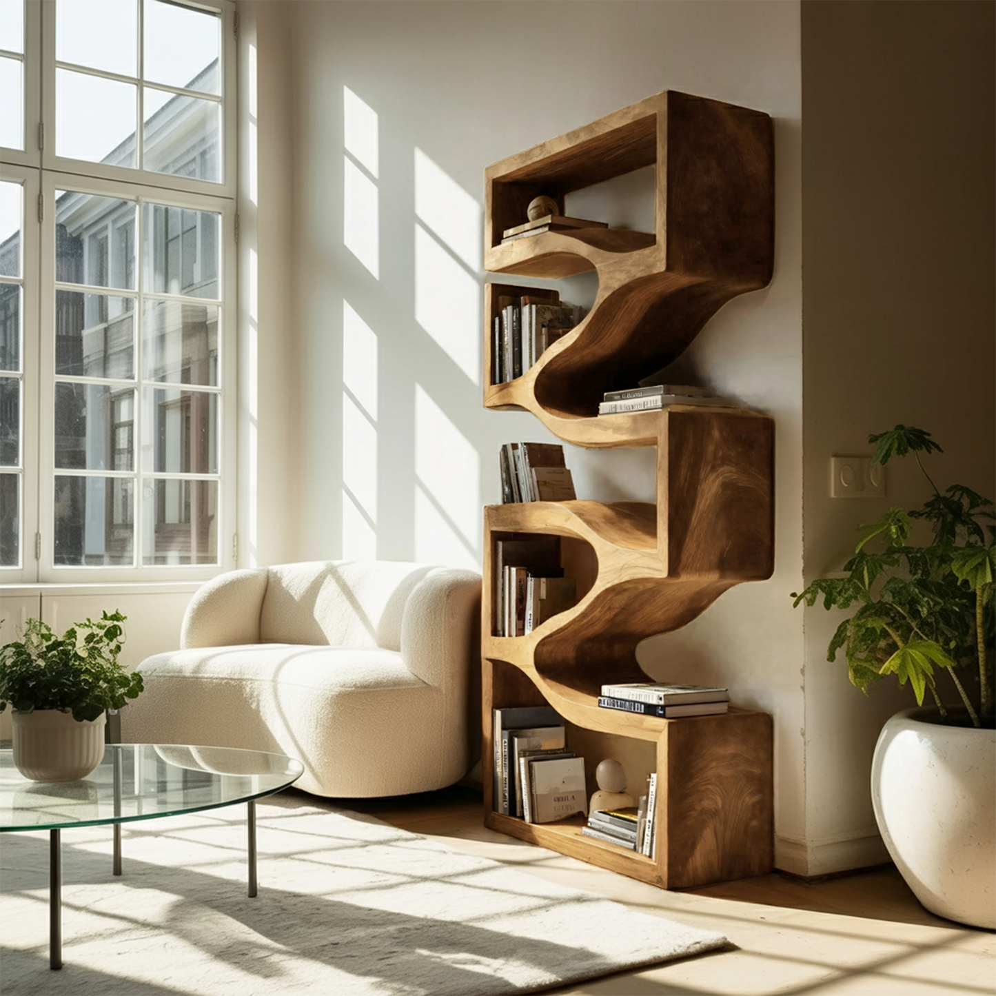 Sculptural Wooden Wall Bookcase For Modern BedRoom