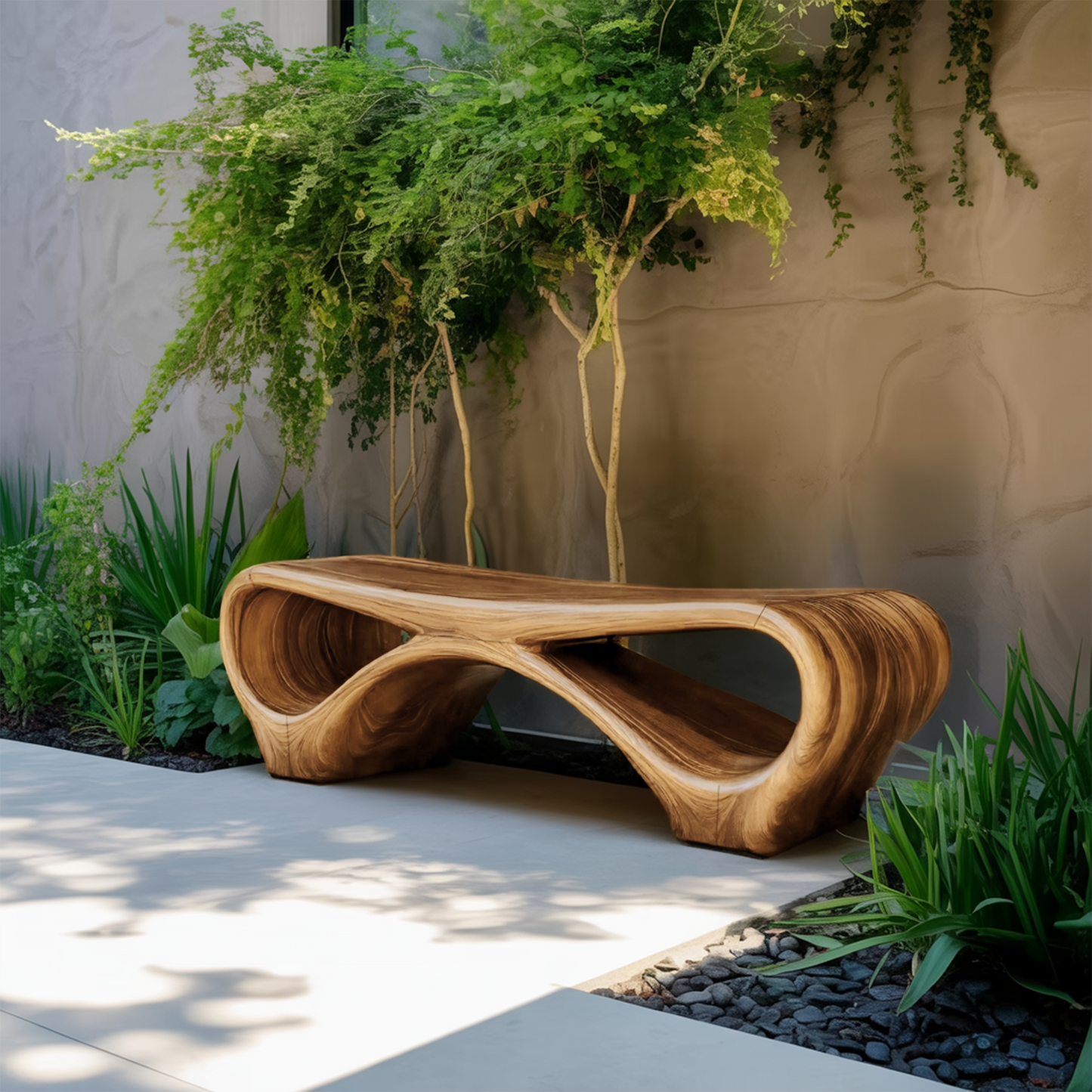 Modern Sculptural Outdoor Bench With Curved Design For Garden