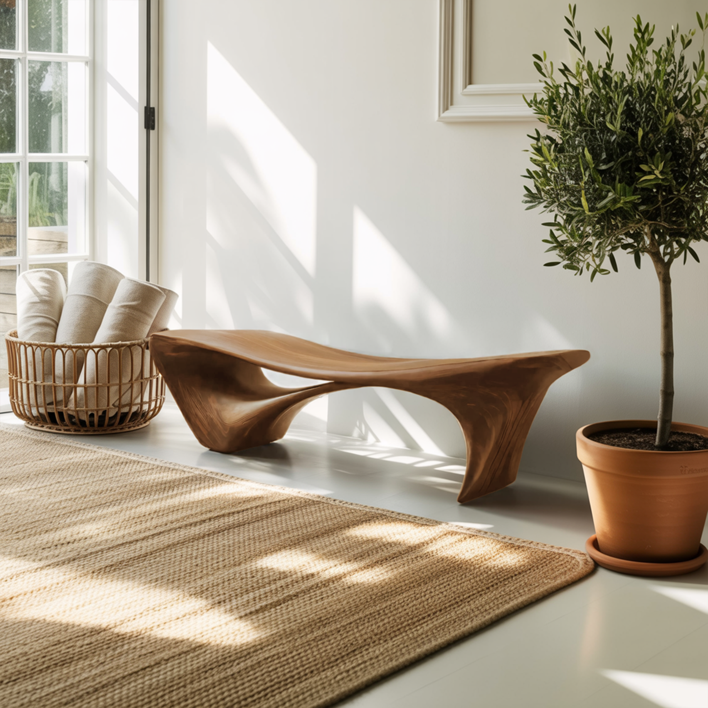 Modern Sculptural Bench For Entryway Or Living Room