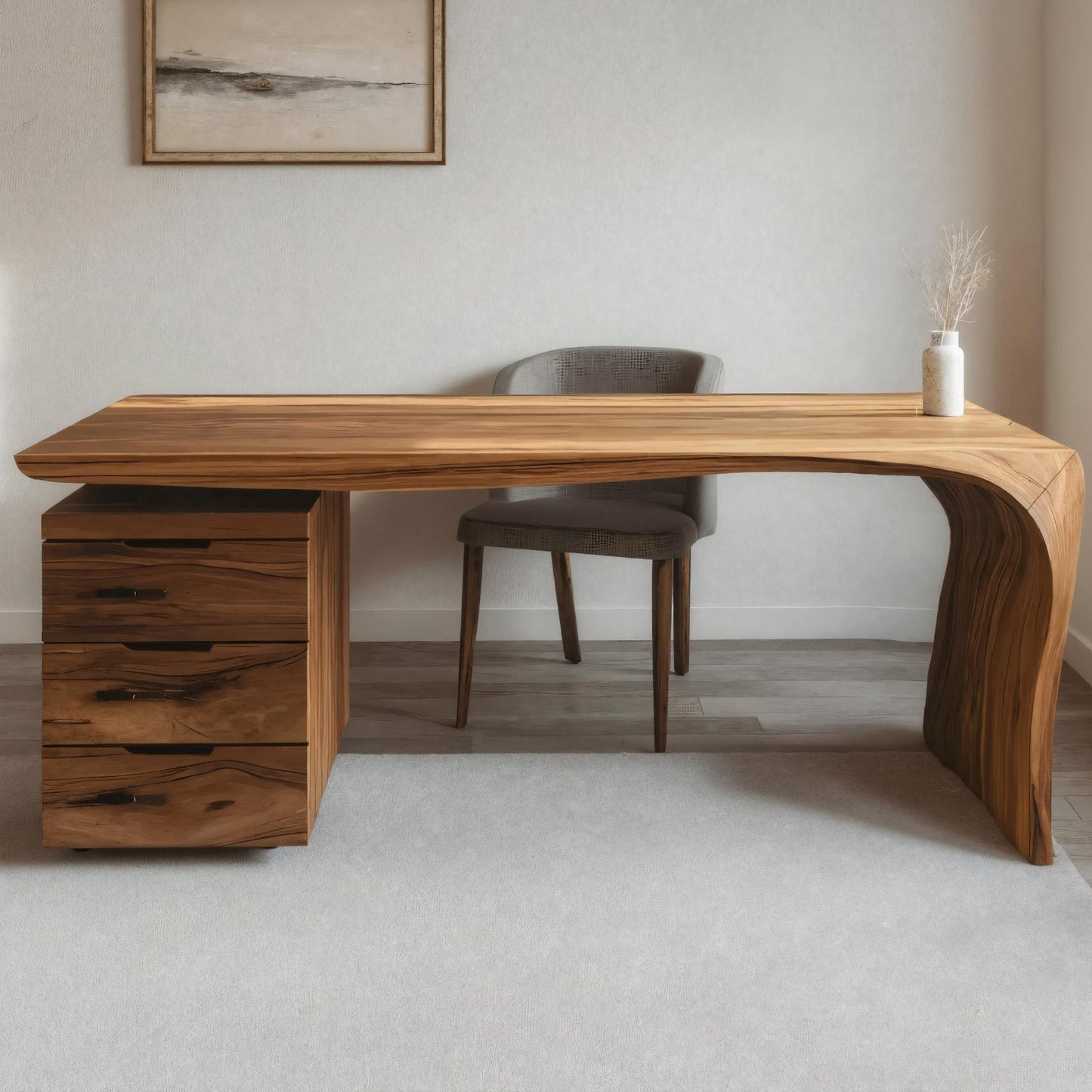 Modern Carved Desk Curved Leg With Drawer Cabinet For Workspace