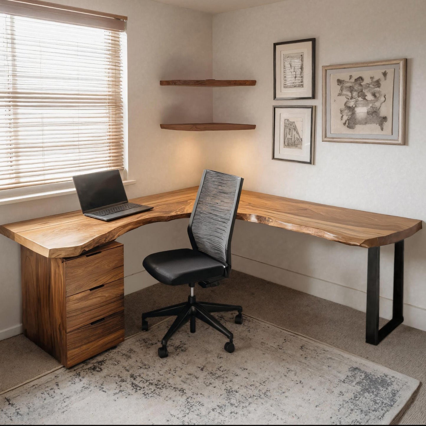 Modern L Shaped Desk With Drawer Storage For Workspace