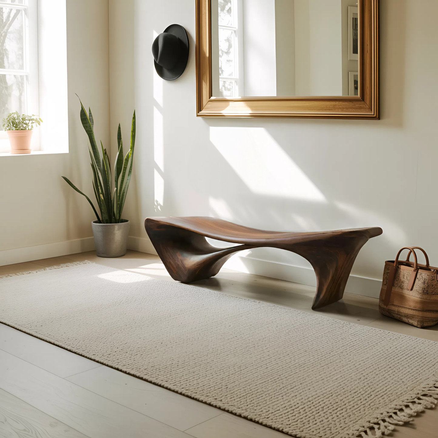 Modern Sculptural Bench For Entryway Or Living Room