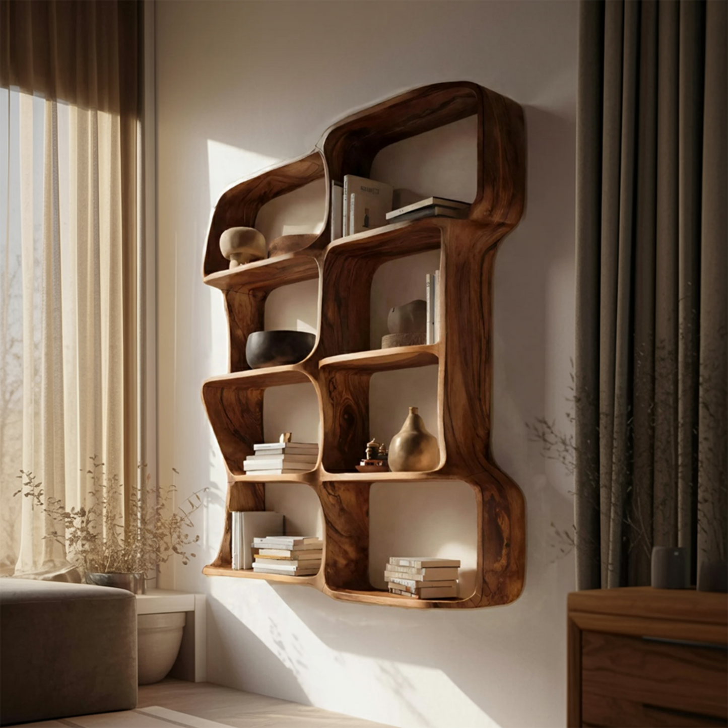 Modern Sculptural Floating Bookshelf For Bedroom Or Living Room