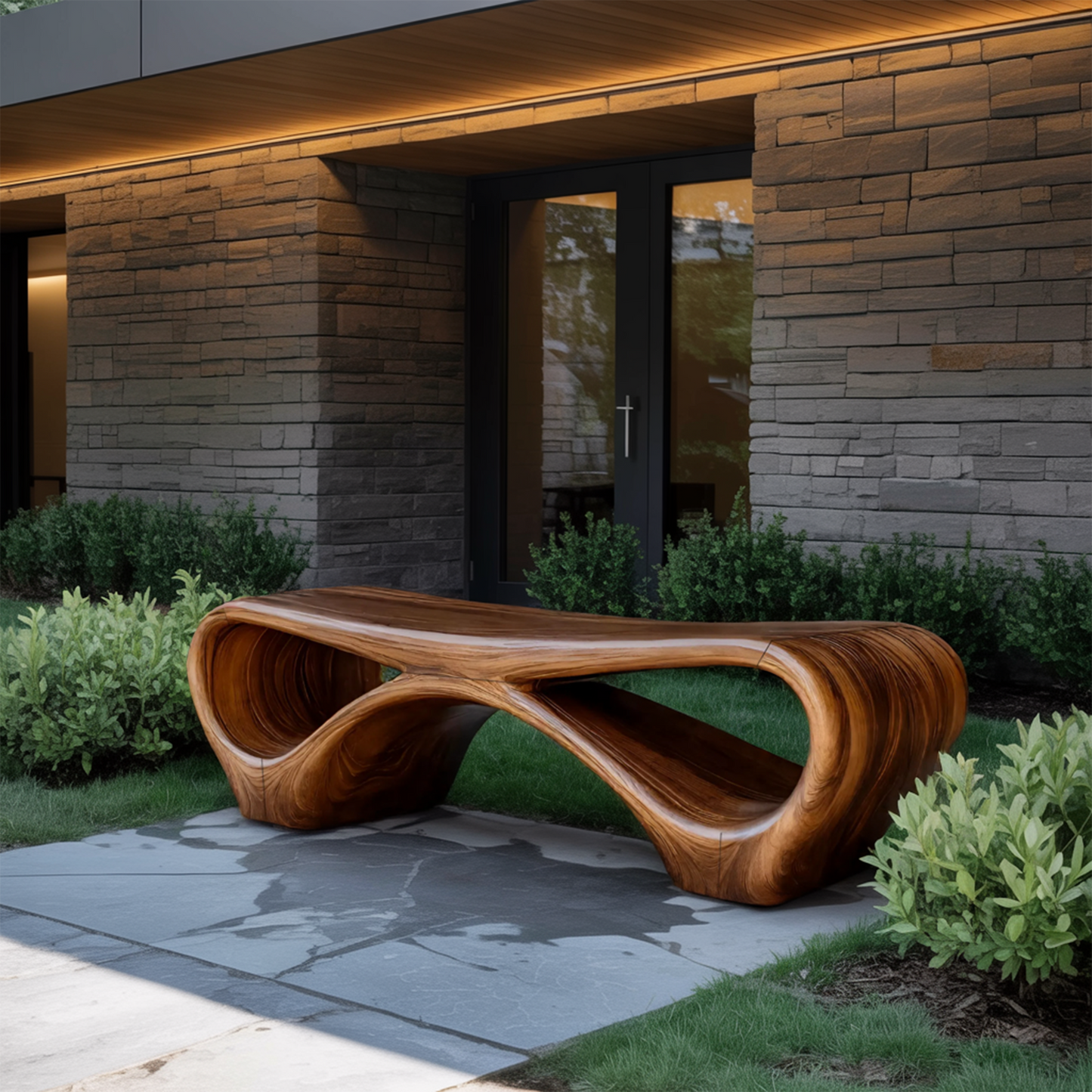 Modern Sculptural Outdoor Bench With Curved Design For Garden
