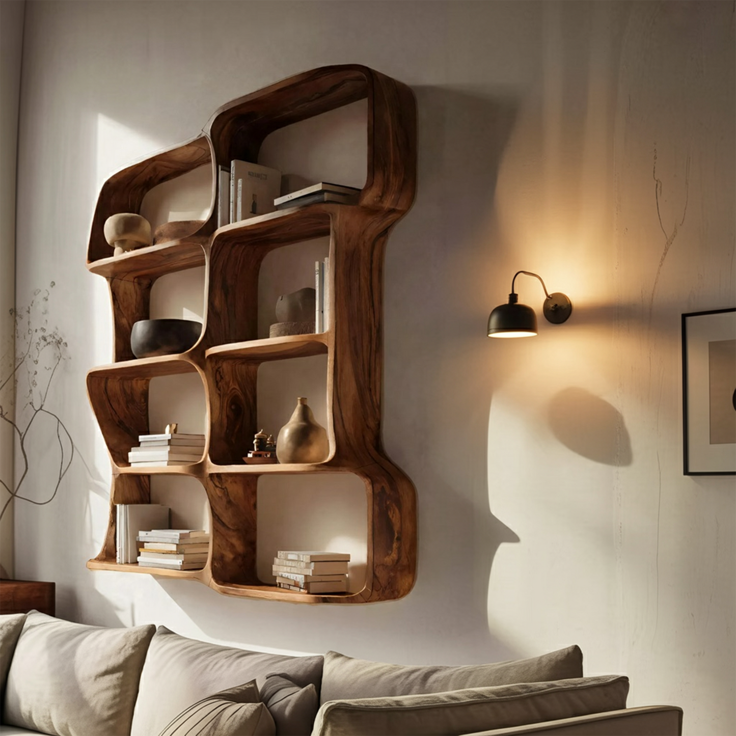 Modern Sculptural Floating Bookshelf For Bedroom Or Living Room
