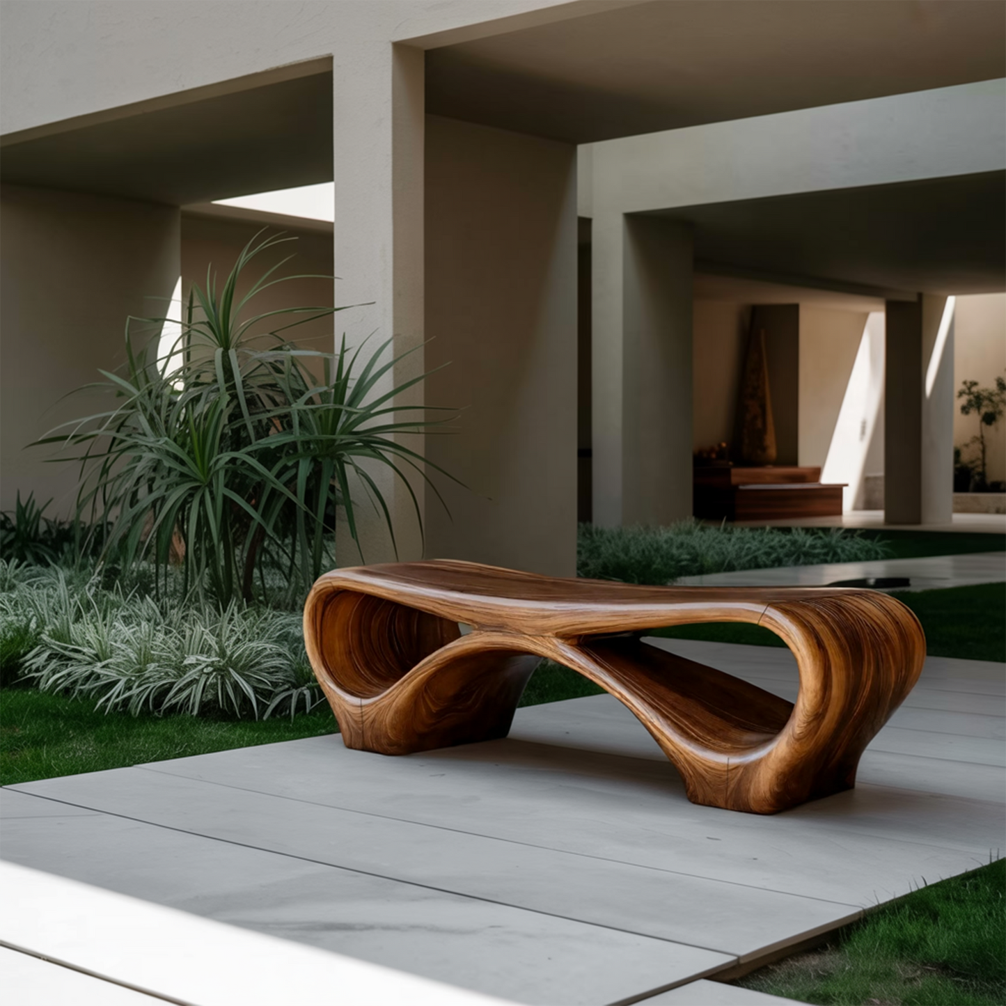 Modern Sculptural Outdoor Bench With Curved Design For Garden